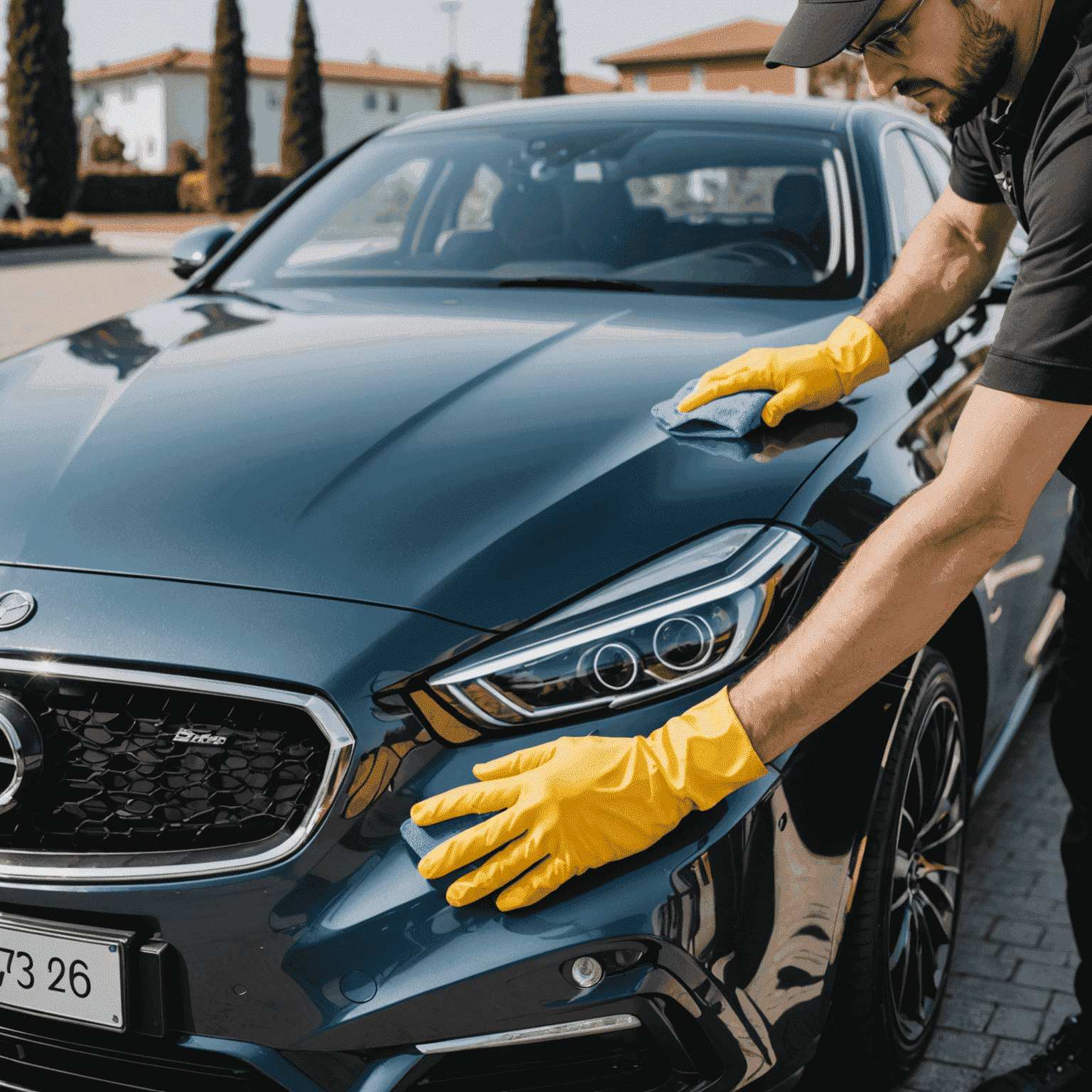 Detaillierte Reinigung eines Luxusautos mit speziellen Mikrofasertüchern und hochwertigen Reinigungsmitteln