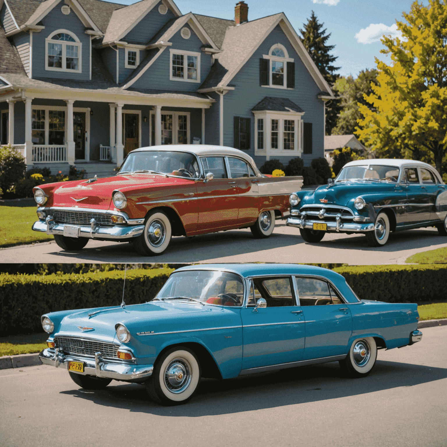 Ein gepflegter Oldtimer neben einem modernen Gebrauchtwagen, beide in exzellentem Zustand und mit besonderem Charme