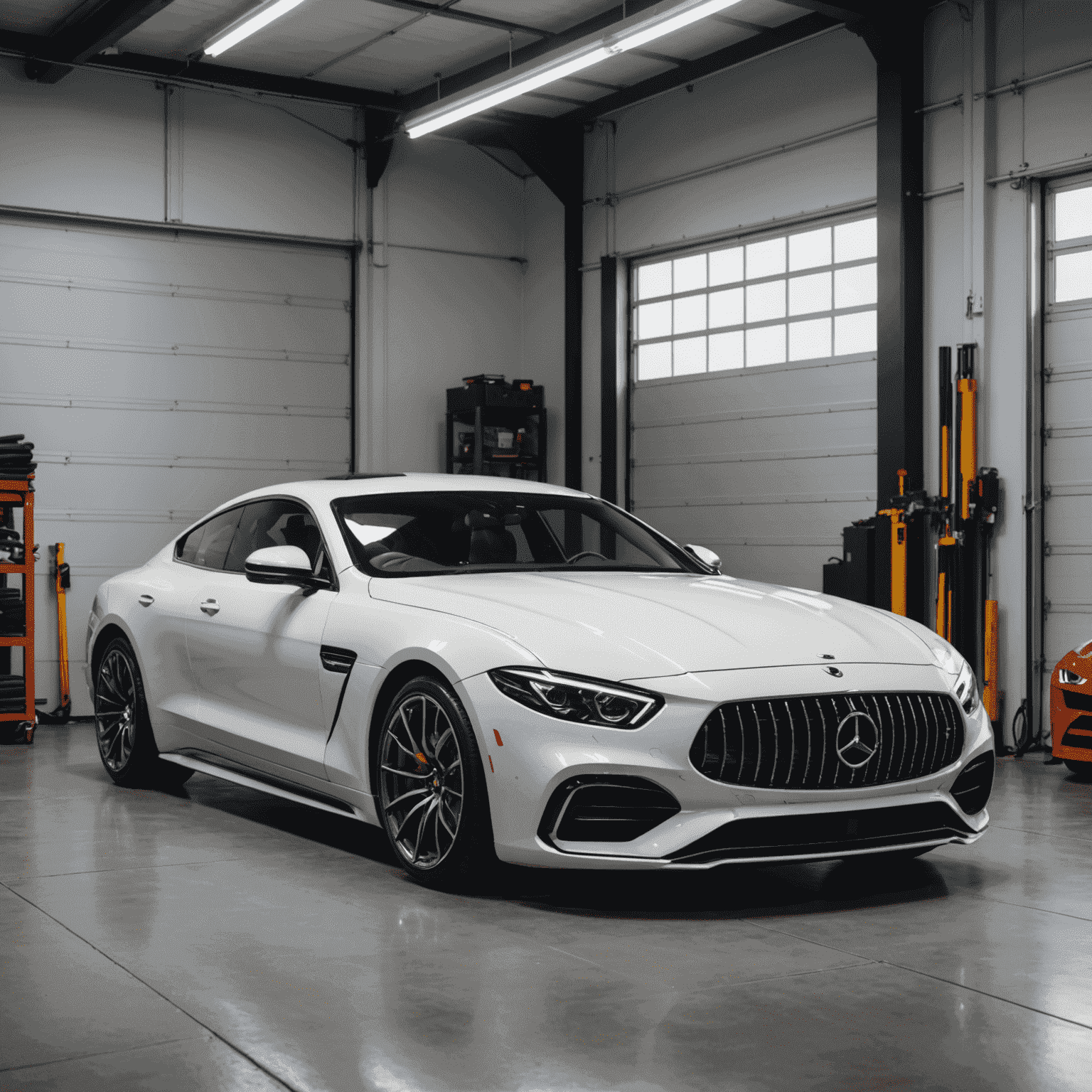 Luxusauto unter einer hochwertigen, maßgeschneiderten Autoabdeckung in einer modernen Garage